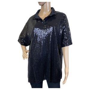URRU Sequin Button-Up Collar Shirt - Black, NWT size XL